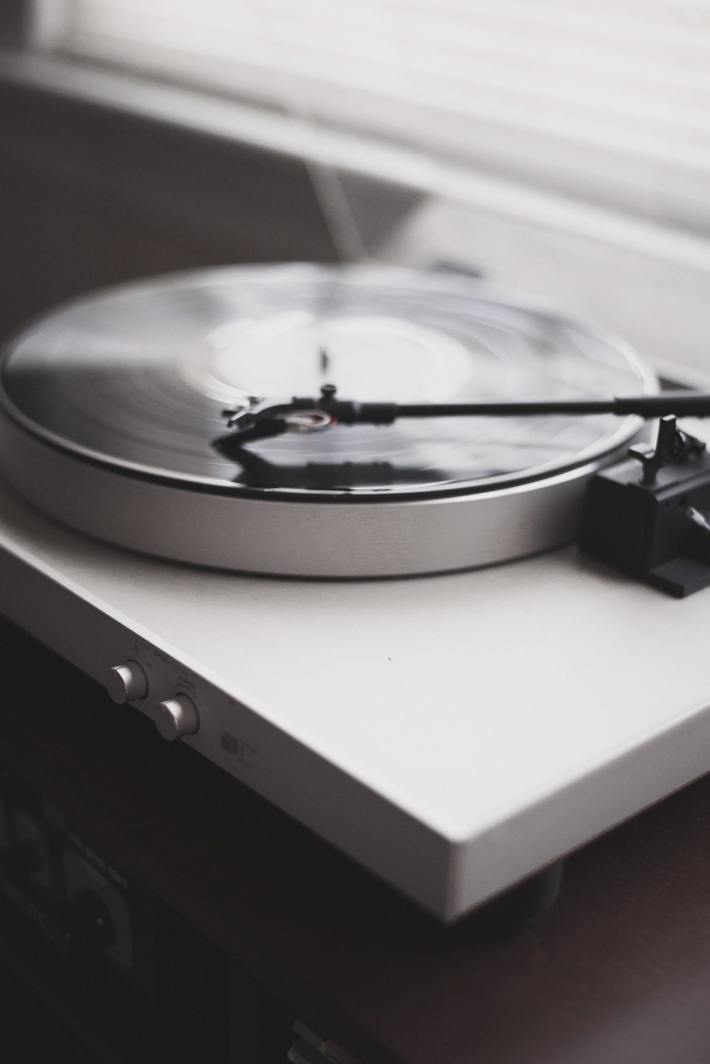 Vinyl record spinning on a turntable